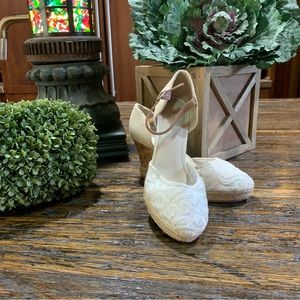 Adorable Summer Spring Wedge Lace Cork Boho Ankle Strap 8 Off White